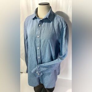 Banana Republic Woman’s Blouse Size L Color Blue Linen Long Sleeves Button Up